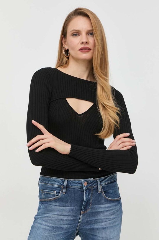 Guess longsleeve z domieszką jedwabiu pozostałe czarny W3RR32.Z30L1