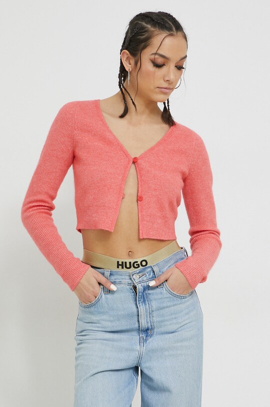 HUGO kardigan wełniany wełna pomarańczowy 50482444