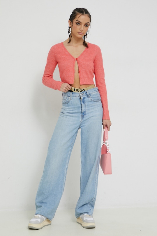 HUGO kardigan wełniany 50482444 pomarańczowy SS23