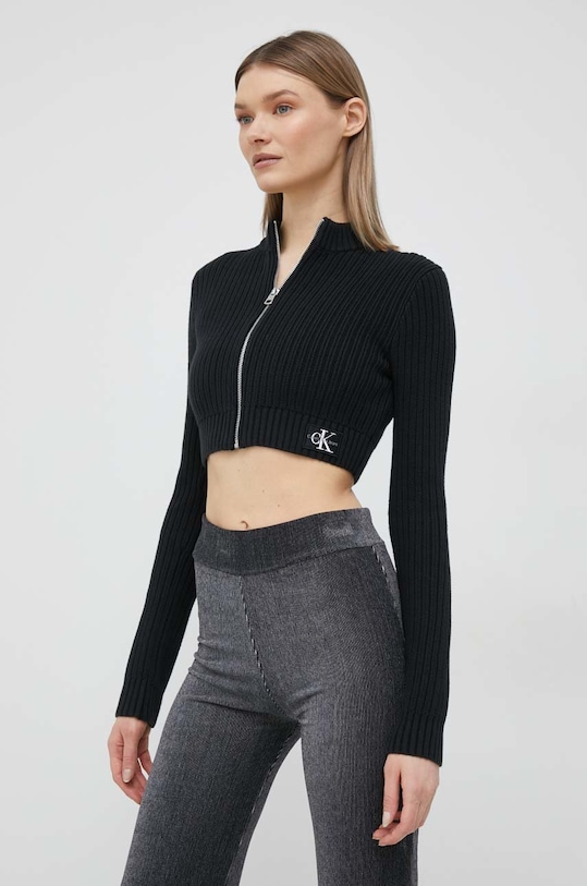 Calvin Klein Jeans kardigan bawełniany bawełna czarny J20J220441.PPYX