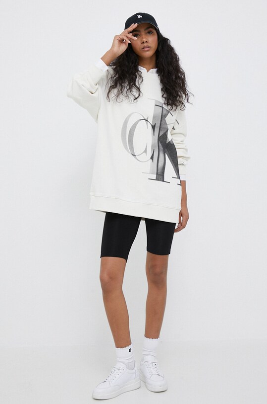Bombažen pulover Calvin Klein Jeans J20J220421.PPYX bež SS23
