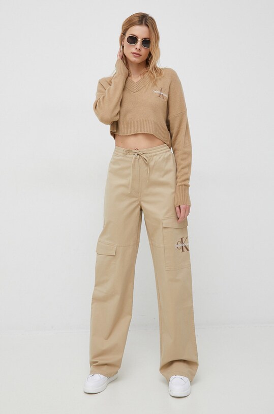 Sveter s prímesou vlny Calvin Klein Jeans J20J220525.PPYX béžová SS23