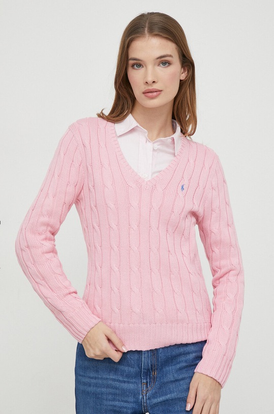 Βαμβακερό πουλόβερ Polo Ralph Lauren βαμβάκι ροζ 211891641