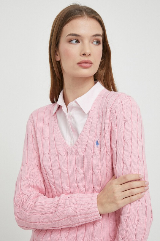 Βαμβακερό πουλόβερ Polo Ralph Lauren ροζ 211891641