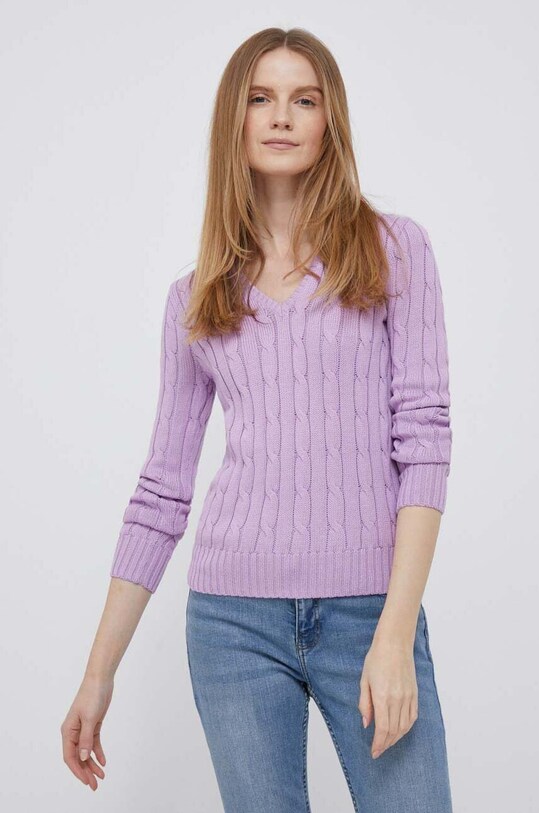 Βαμβακερό πουλόβερ Polo Ralph Lauren βαμβάκι μωβ 211891641