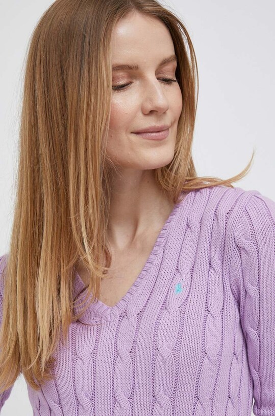 Βαμβακερό πουλόβερ Polo Ralph Lauren μωβ 211891641