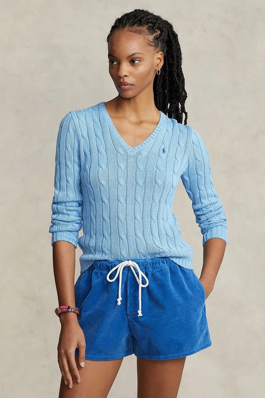 Бавовняний светр Polo Ralph Lauren гладкий блакитний 211891641