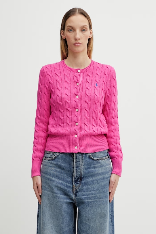 Bavlněný kardigan Polo Ralph Lauren hladký růžová 211891643