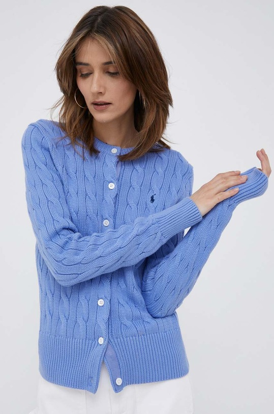 Βαμβακερή ζακέτα Polo Ralph Lauren λείο μπλε 211891643