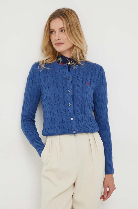 Бавовняний кардиган Polo Ralph Lauren гладкий блакитний 211891643