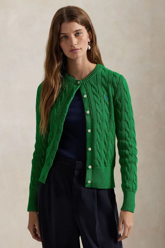 Памучна жилетка Polo Ralph Lauren изчистен зелен 211891643