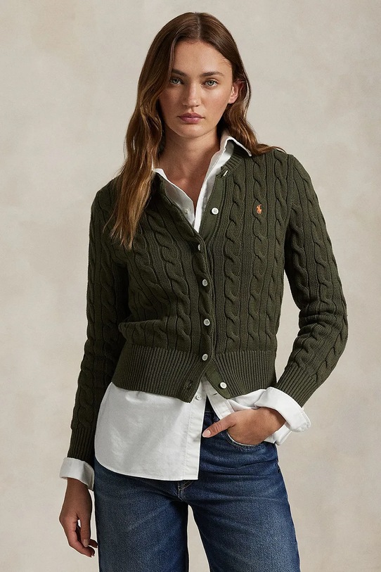Polo Ralph Lauren cardigan in cotone semplice verde 211891643