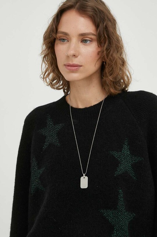 AllSaints sweter wełniany STAR JUMPER czarny WK161T