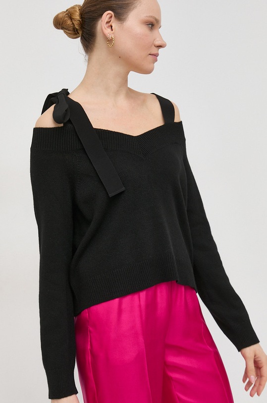 Red Valentino sweter z domieszką wełny szpic czarny 2R3KC16L6S0