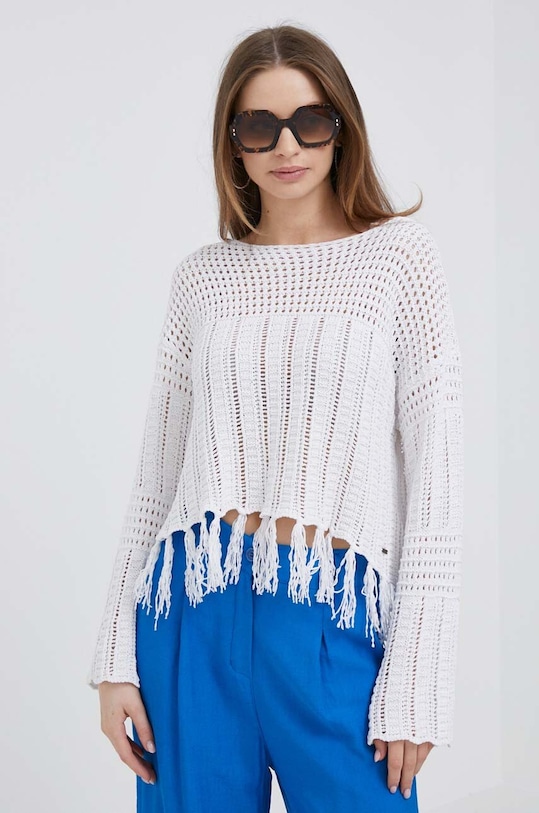 Πουλόβερ από λινό μείγμα Pepe Jeans λευκό PL701955.800