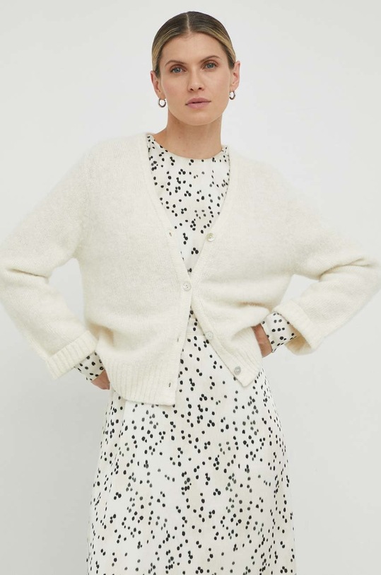 American Vintage kardigan z domieszką wełny GILET ML z domieszką wełny beżowy EAST19GE23