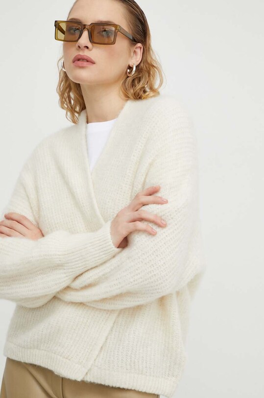 American Vintage kardigan z domieszką wełny GILET ML COL CHALE pozostałe beżowy EAST19A