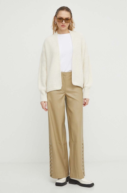 American Vintage kardigan z domieszką wełny GILET ML COL CHALE EAST19A beżowy AA00