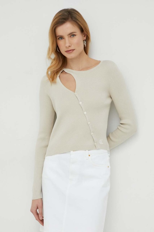 Πλεκτή ζακέτα Calvin Klein Jeans μπεζ J20J220707.PPYX