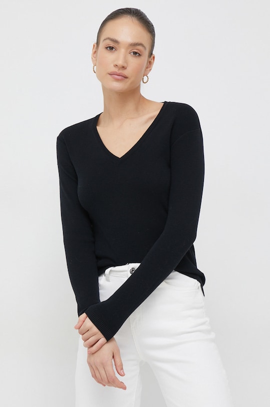 United Colors of Benetton pulover de bumbac subtiri negru 1091D4625.100