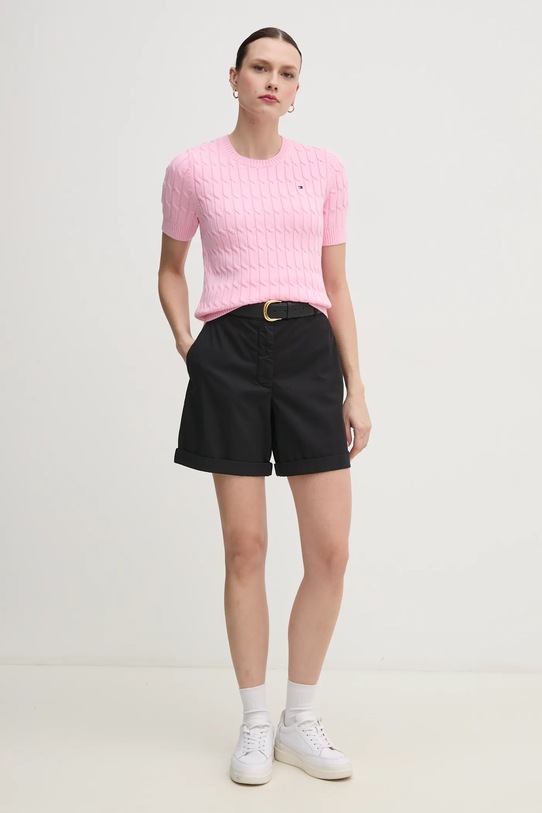 Tommy Hilfiger pulover de bumbac WW0WW38744.PPYX roz SS25