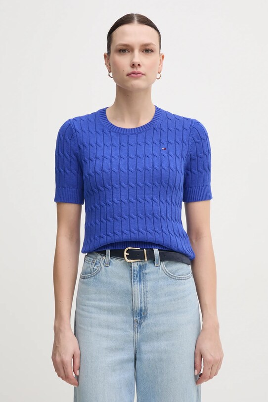 Tommy Hilfiger maglione in cotone a maglia fine blu WW0WW38744.PPYX