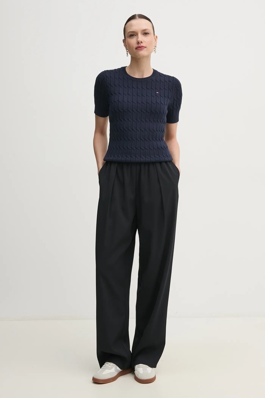 Tommy Hilfiger pulover de bumbac WW0WW38744.PPYX bleumarin SS25
