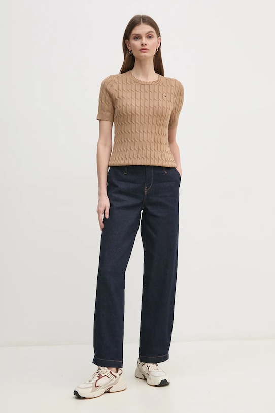 Bavlněný svetr Tommy Hilfiger WW0WW38744.PPYX hnědá SS25