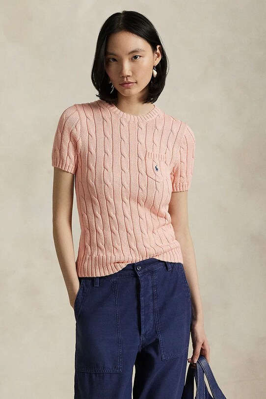 Памучен пуловер Polo Ralph Lauren изчистен оранжев 211895379