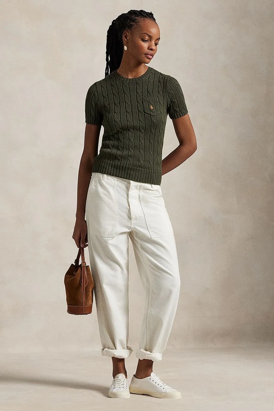 Одежда Хлопковый свитер Polo Ralph Lauren 211895379 зелёный