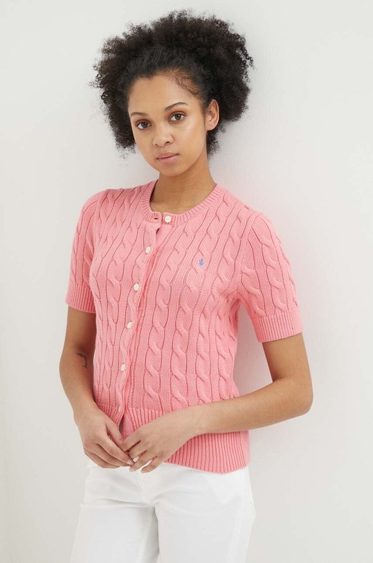 Βαμβακερή ζακέτα Polo Ralph Lauren βαμβάκι ροζ 211906814