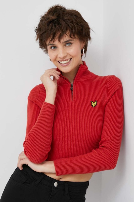 Lyle & Scott sweter z domieszką wełny zapinany czerwony KNW1801V.W840