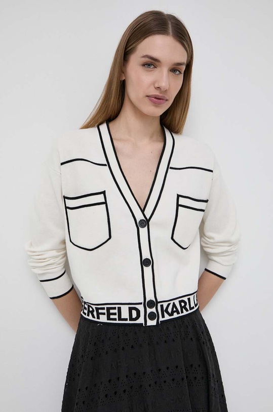 Ζακέτα από μίγμα μαλλιού Karl Lagerfeld μπεζ 231W2011