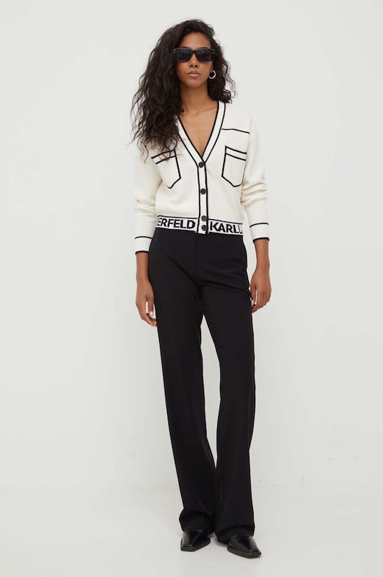 Kardigán s prímesou vlny Karl Lagerfeld 231W2011 béžová AW24