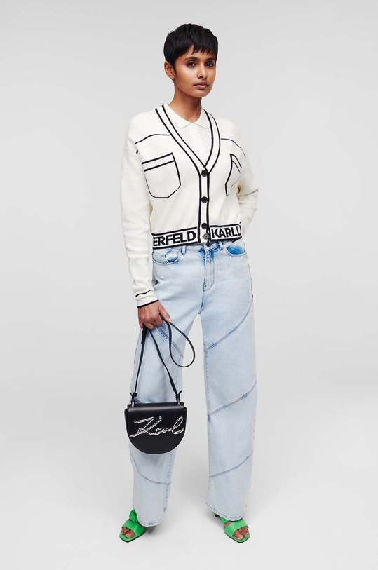 Kardigán s prímesou vlny Karl Lagerfeld 231W2011 béžová