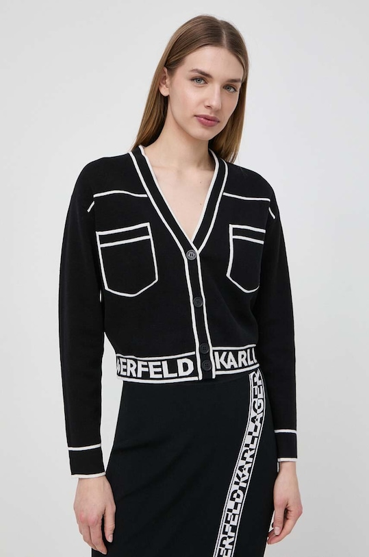 Karl Lagerfeld cardigan din amestec de lana cu modele negru 231W2011