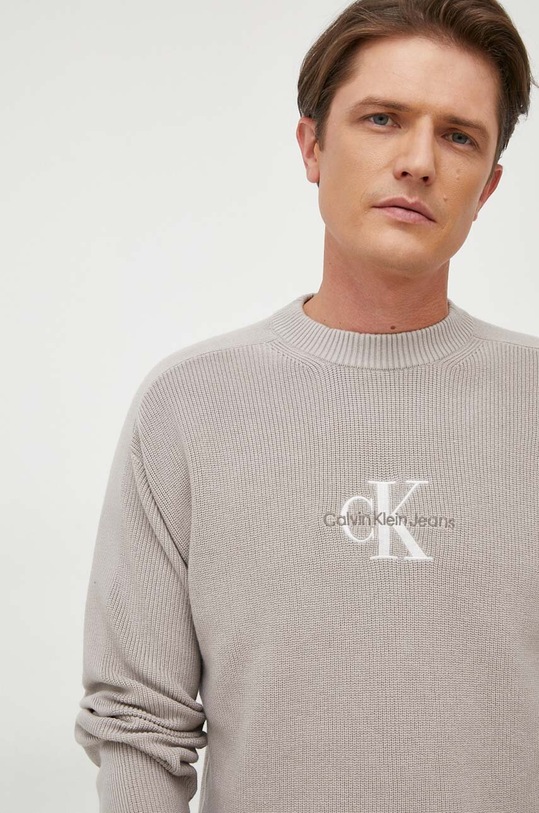 Calvin Klein Jeans sweter bawełniany aplikacja szary J30J322460.PPYX