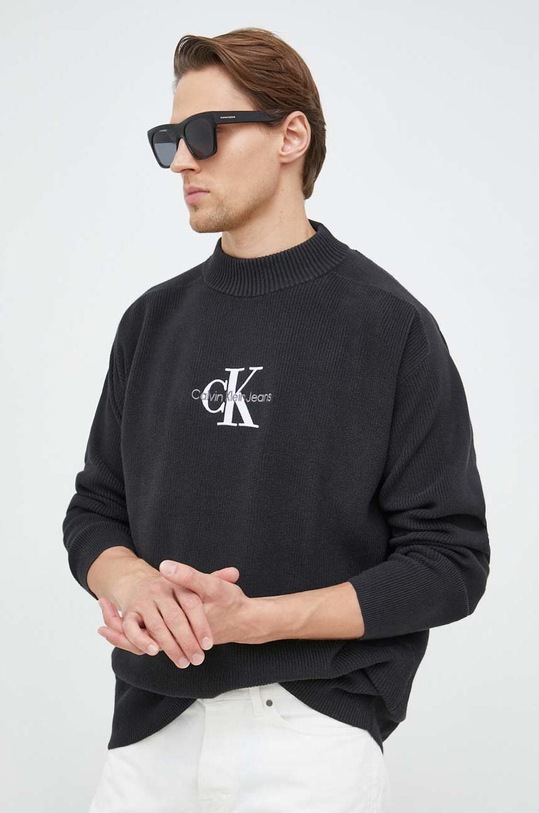 Calvin Klein Jeans sweter bawełniany aplikacja czarny J30J322460.PPYX