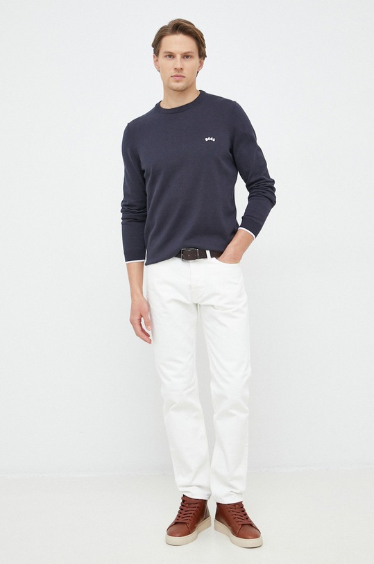 BOSS sweter bawełniany BOSS GREEN 50482370 granatowy SS23