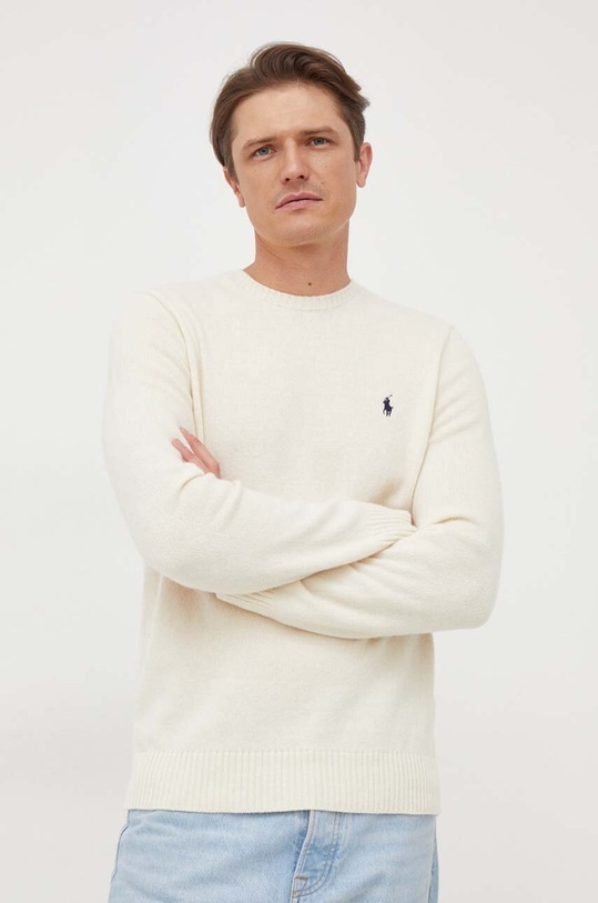 Polo Ralph Lauren sweter wełniany wełna beżowy 710878292