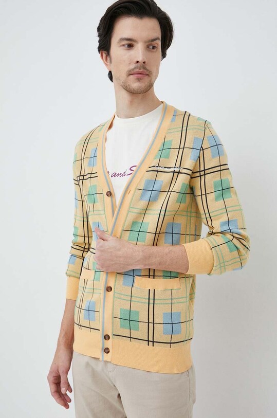 Lyle & Scott kardigan bawełniany wzorzyste żółty KN1834V.W831
