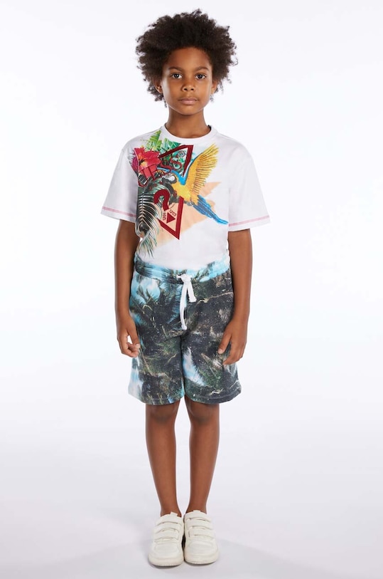 Guess szorty bawełniane dziecięce wzorzyste niebieski L3GD04.KA6R3.PPYX