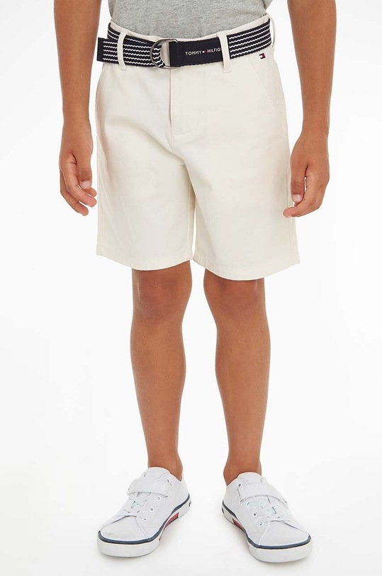 Detské krátke nohavice Tommy Hilfiger s elastanom biela KB0KB08127.PPYX