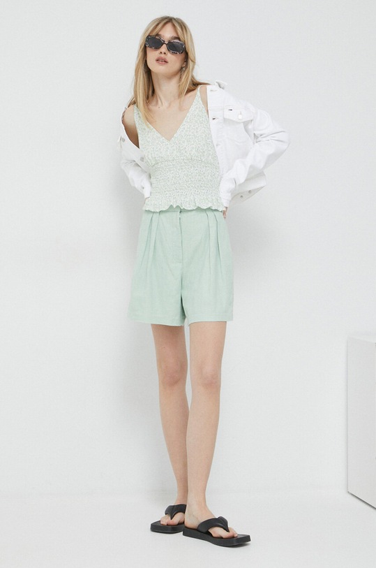 Σορτς από λινό Abercrombie & Fitch KI149.3191.300 πράσινο SS23