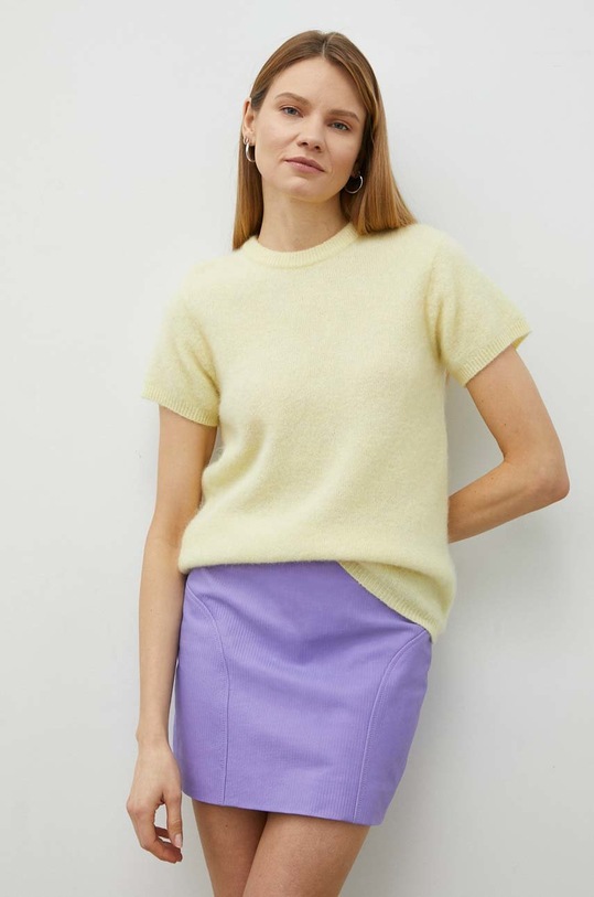 American Vintage sweter wełniany okrągły żółty VITO18BE23