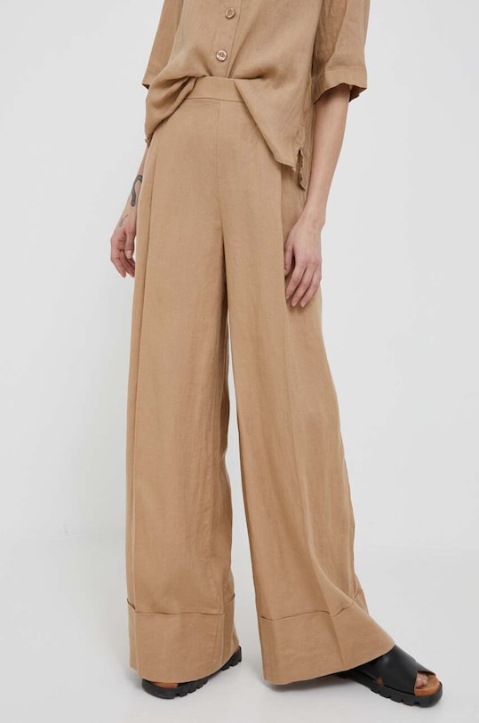 Plátěné kalhoty United Colors of Benetton high béžová 4AGHDF016.193