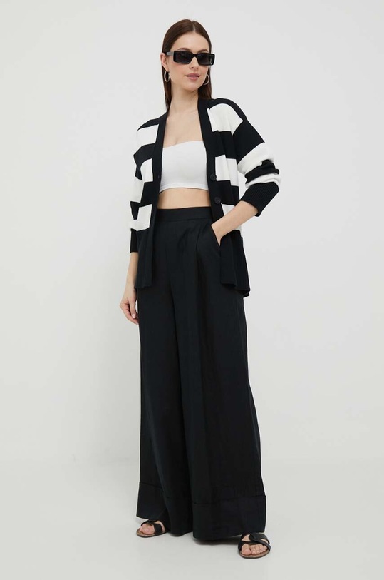 United Colors of Benetton spodnie lniane tkanina czarny 4AGHDF016.100