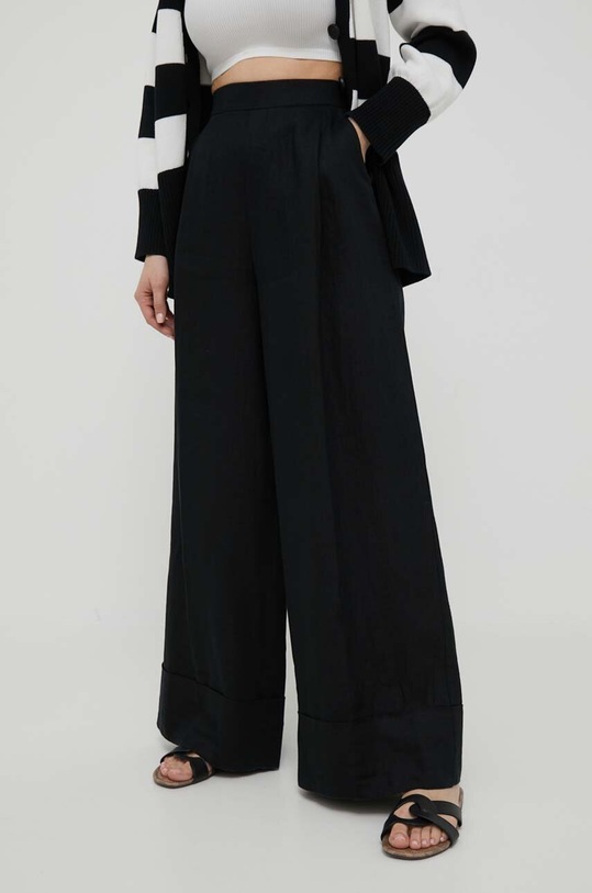 United Colors of Benetton spodnie lniane 4AGHDF016.100 czarny AA00
