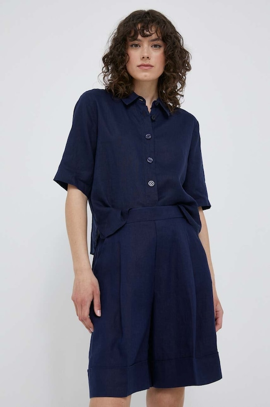 Plátěné kraťasy United Colors of Benetton high námořnická modř 4AGHD900D.252