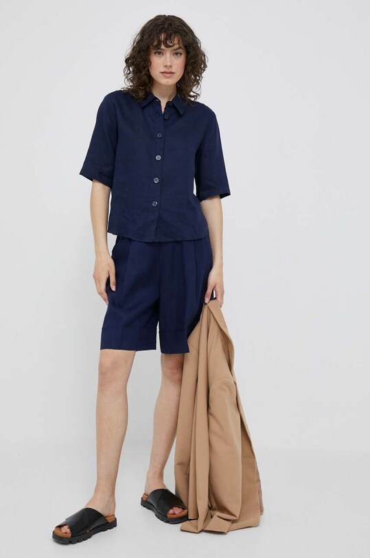 United Colors of Benetton szorty lniane 4AGHD900D.252 granatowy SS23